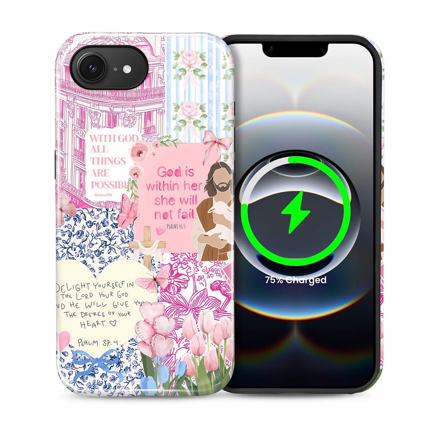 Case Designed for iPhone 16E, Hybrid 2-Layer Case, Military-Grade Protection Durable Shockproof Anti-Scratch Phone Case, Pink Blue Jesus Collage A Pink Blue Jesus Collage Iphone 16e