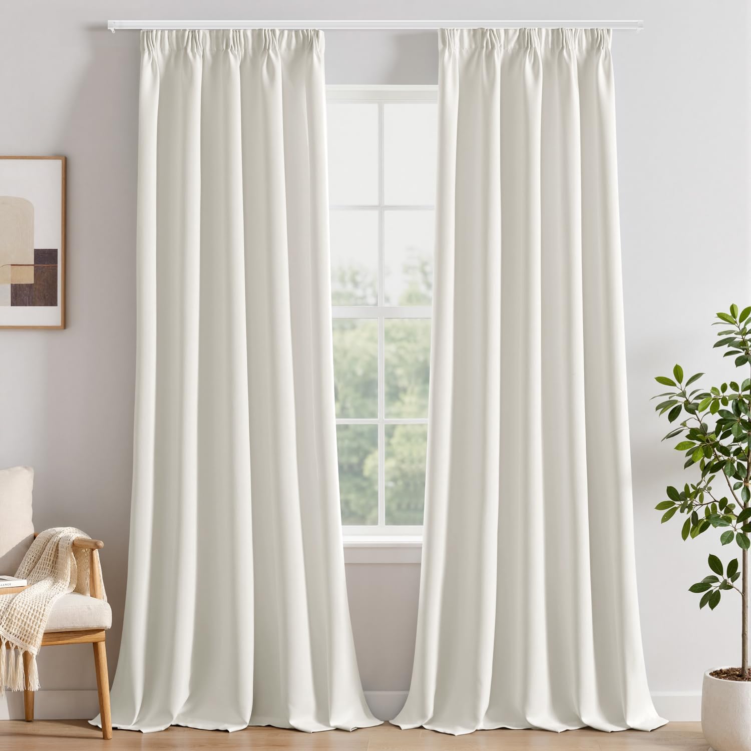 EMEMA Verdunklungsvorhänge mit Kräuselband 2er B140xH260cm Weiß Gardinen | Blickdicht Vorhänge 260 cm Lang Thermovorhang 2er Set Verdunkelung für Schiene Gardinen für Wohnzimmer Schlafzimmer