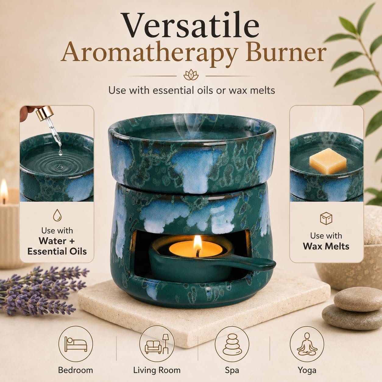 Bighan Tea Light Candle Holder Ceramic Oil Burner Tealight Wax Warmer