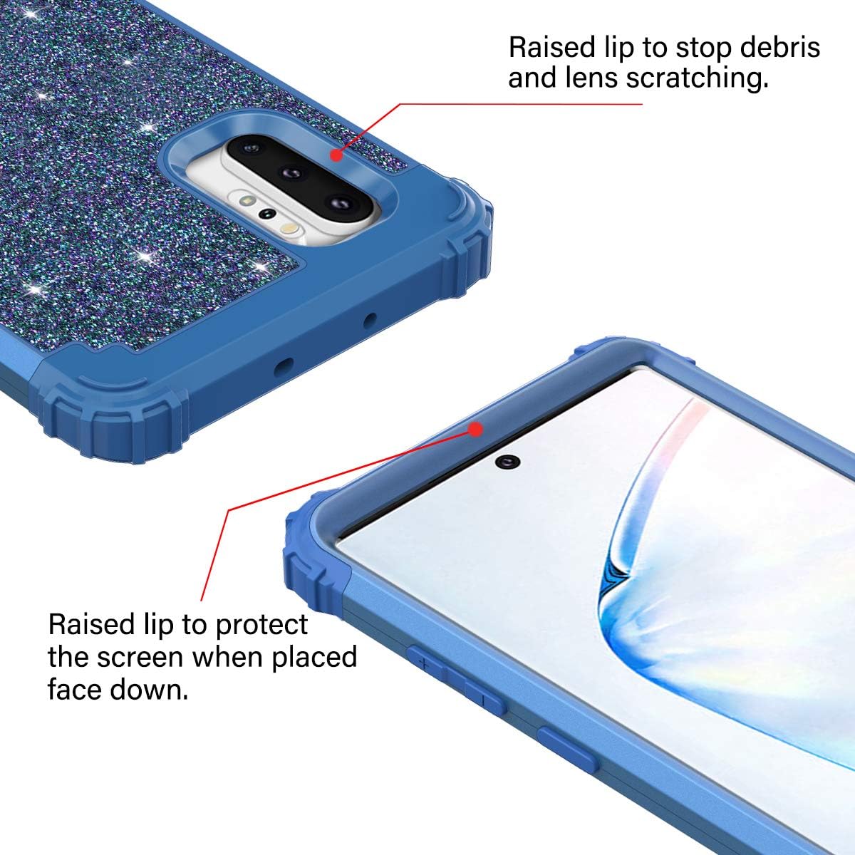 Casetego Compatible with Galaxy Note 10 Plus Case,Floral Three Layer Heavy Duty Hybrid Sturdy Shockproof Full Body Protective Cover Case for Samsung Galaxy Note 10 Plus,Shiny Blue