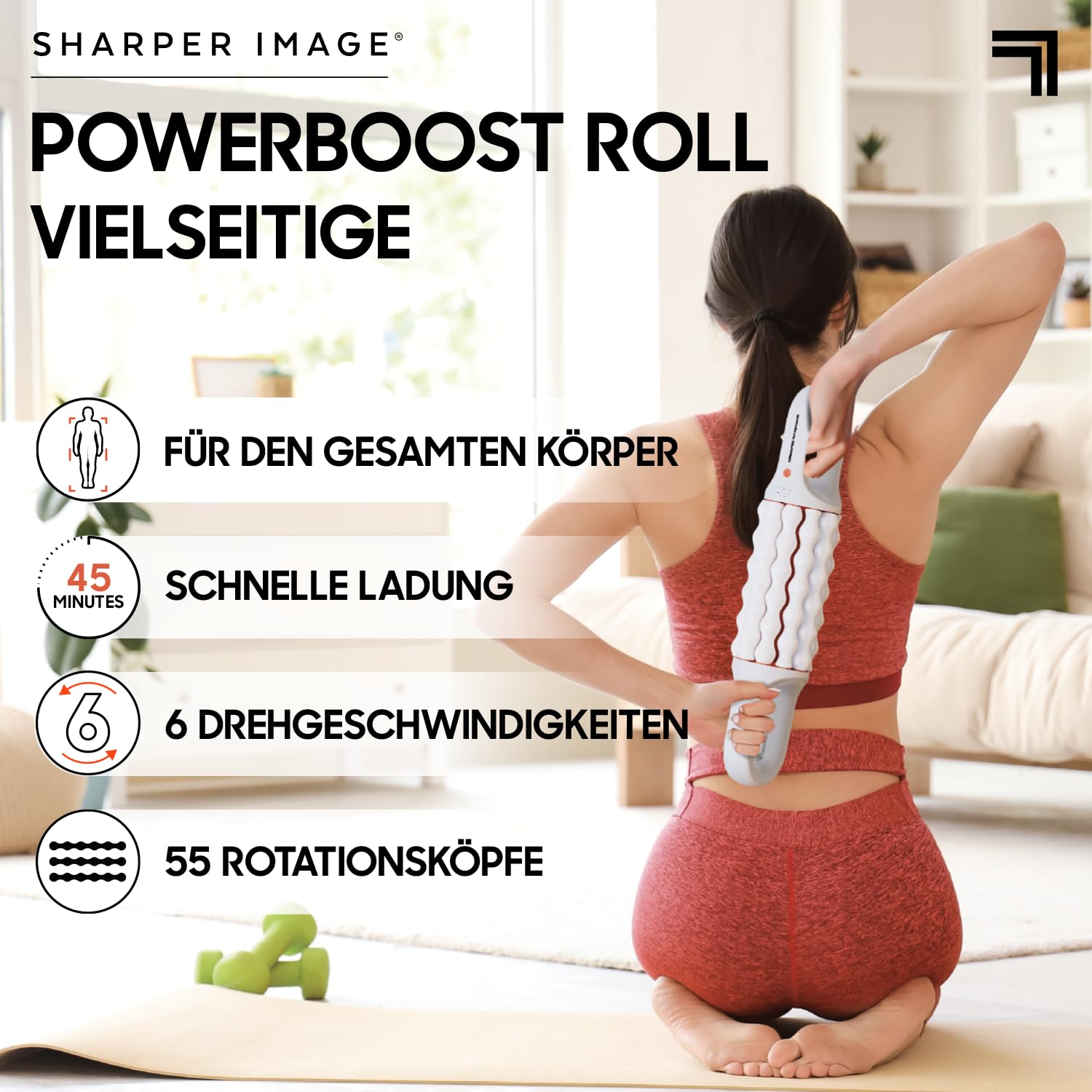 SHARPER IMAGE - Kabellose & wiederaufladbare Multi-Zonen-Massagerolle