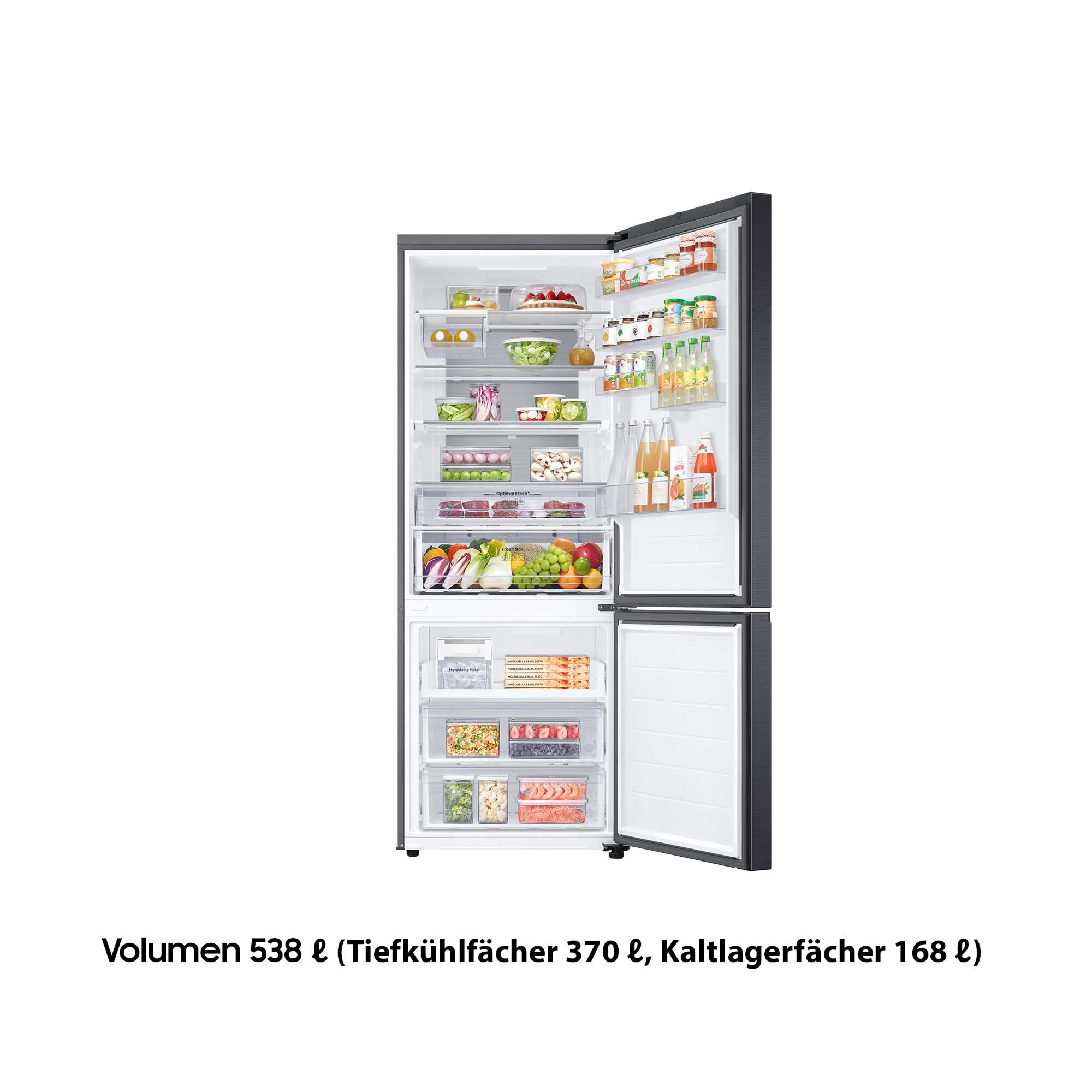Samsung RB53DG703CB1EF Kühl-Gefrierkombination, 203 cm, 538 l, Extra breit (75 cm), Kühlschrank mit Gefrierfach, Wifi & AI Energy Mode, Twin Cooling+, Metal Cooling, No Frost+, Premium Black Steel