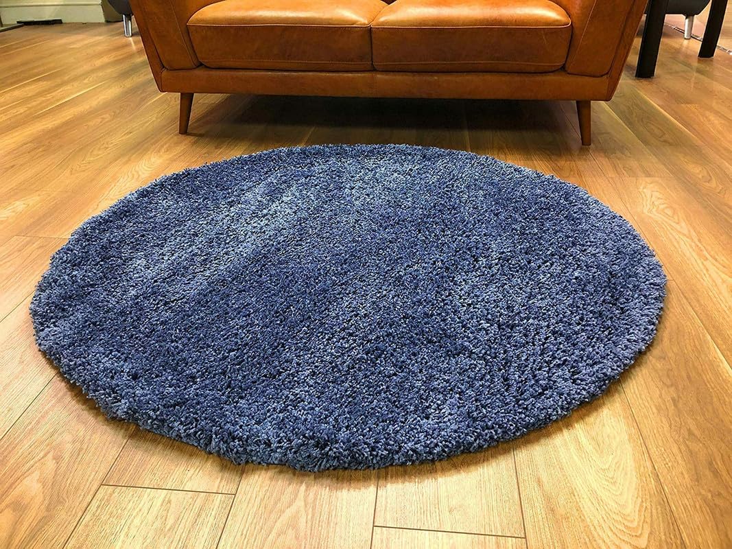 Rentoor_Carpet Soft Modern Shaggy Round Carpet for Living Room, Round Carpet Comfy for Bedroom, Home Decorate Floor Kids Playing Mat (Blue 2x2 Feet)