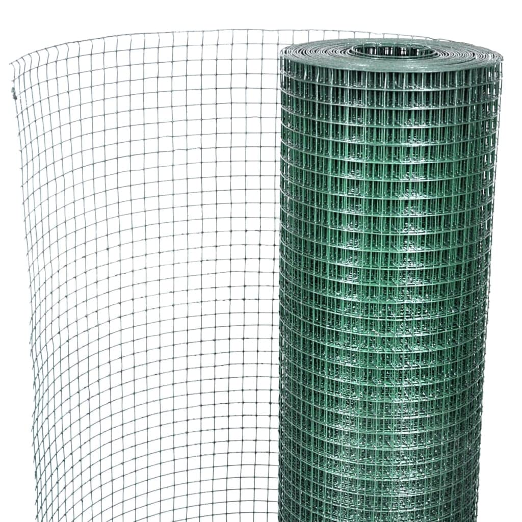 Valla de alambre para gallinas galvanizada con revestimiento de PVC verde, 10 x 1 m, malla de alambre, protección para jardín, para aves de corral, pajarera, conejera, flexible, duradera