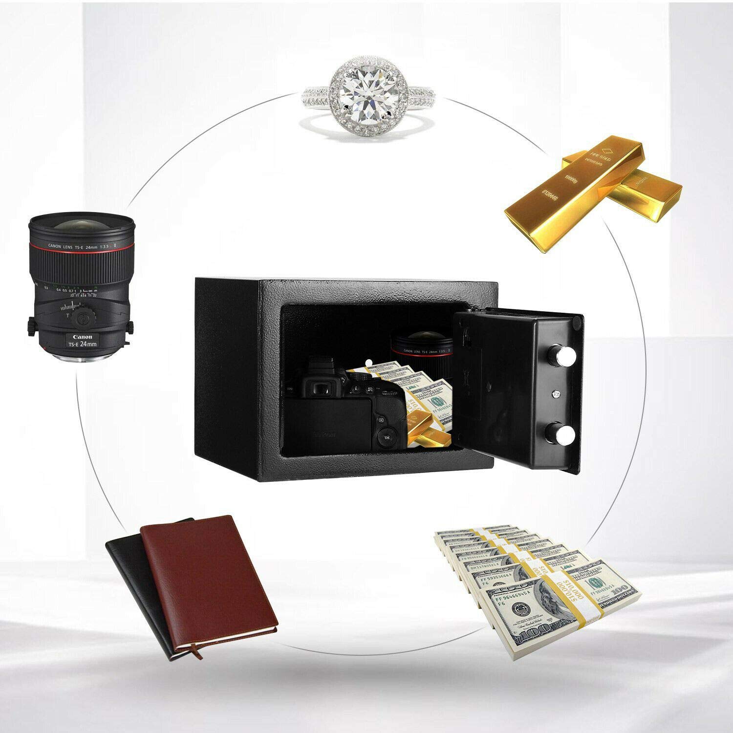 Caja de seguridad electrónica digital de 8,5 litros, color negro con código y llave para almacenar objetos valiosos en casa oficina cualquier habitación mediana 31 x 20 x 20 cm