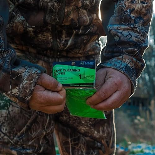 Miniatura 4 de HME Guantes de limpieza de un solo juego (1 par) guantes desechables hasta los hombros con banda elástica para procesamiento de juegos, limpieza y