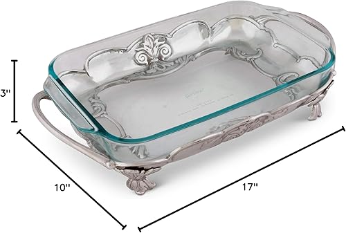 Miniatura 6 de Arthur Court Soporte para platos de cazuela de vidrio Pyrex de metal, diseño de flor de lis, fundido en arena en aluminio con calidad artesanal