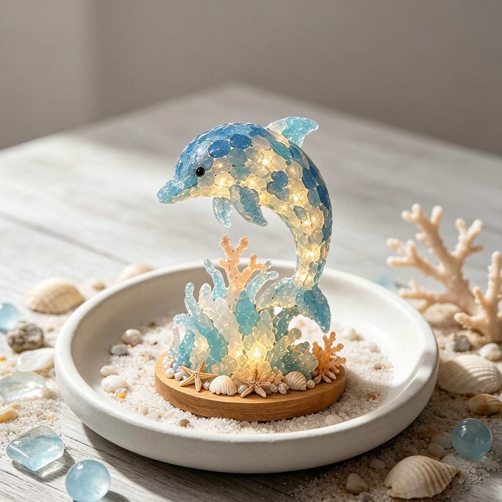 DIY Sea Glass Art Kit,Themed Handmade Craft Set with LED Lights 3D,J
