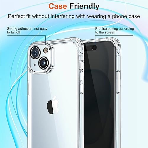 Miniatura 6 de Paquete de 2 + 3 protectores de pantalla de privacidad para iPhone 15 con protector de lente de cámara, antiarañazos, sin burbujas, fácil de
