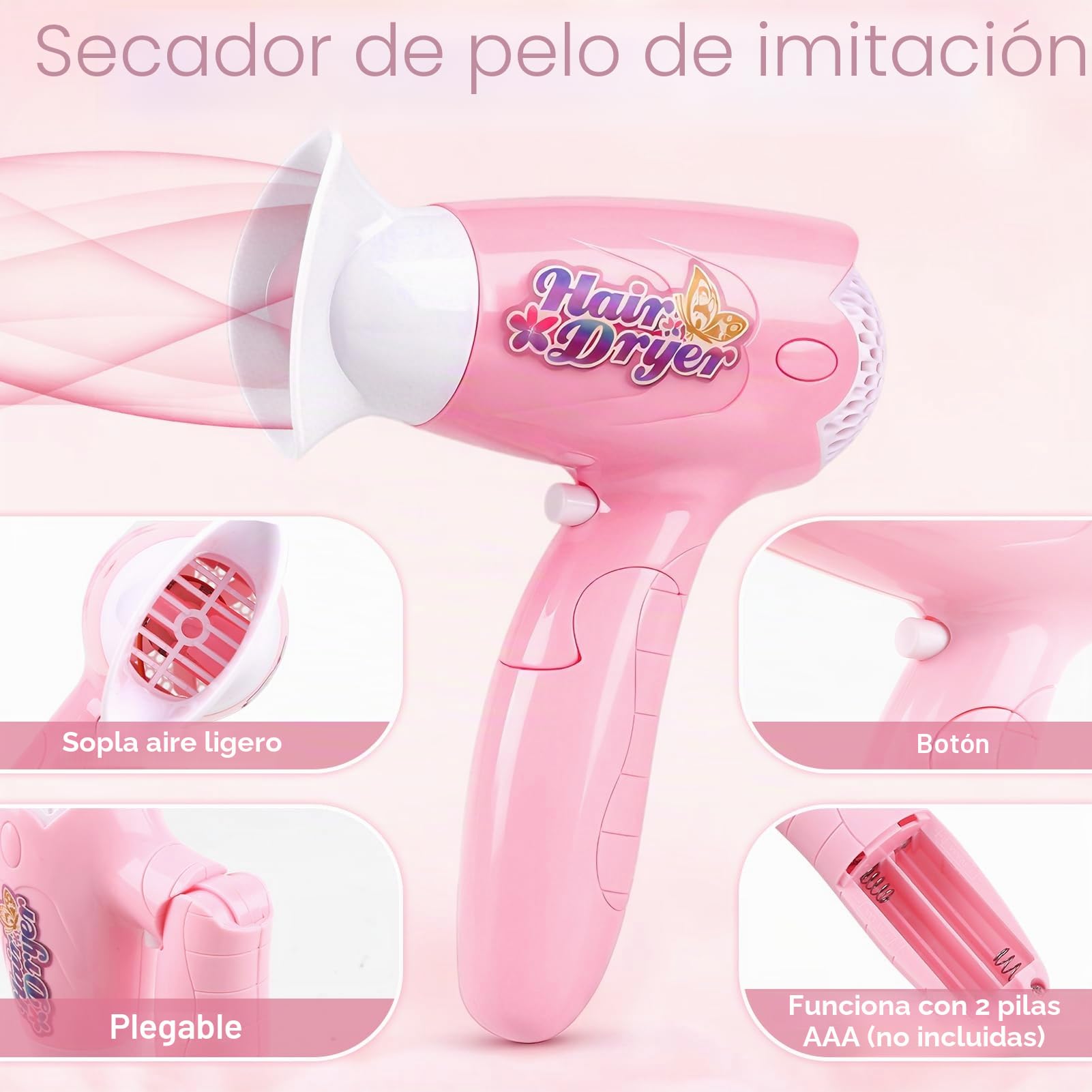 Sanlebi Juguetes de peluquería para niñas, Juego de 25 Piezas de Juguetes de Estilo para niños de 3 a 6 años con secador de Pelo, Tijeras de Peluquero y Accesorios de Estilista