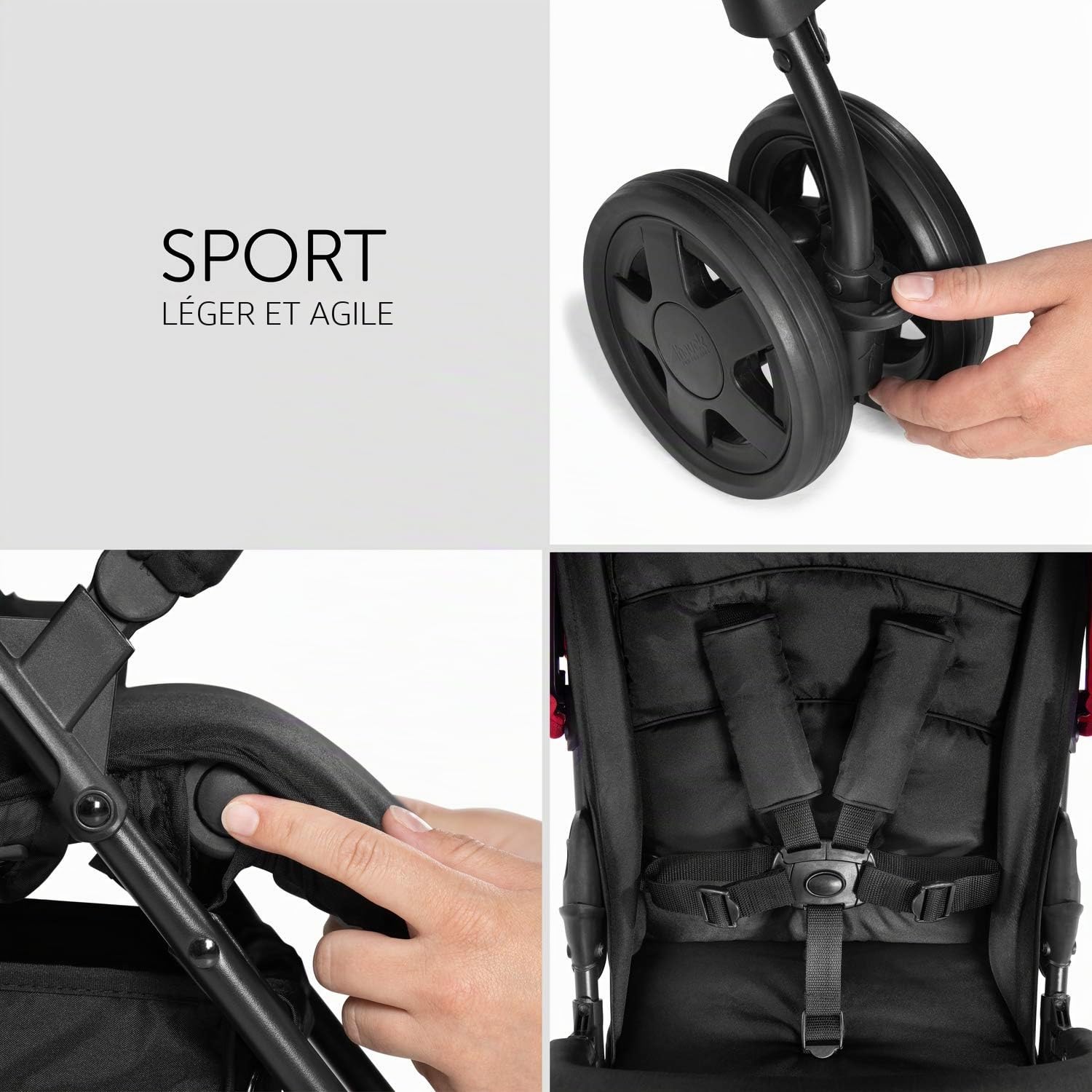 hauck Poussette Compacte Sport – Ultra-légère 5,9 kg, Pliable, Inclus Protege Pluie Poussette et Moustiquaire, Position Allongée, Grand Panier – Rouge