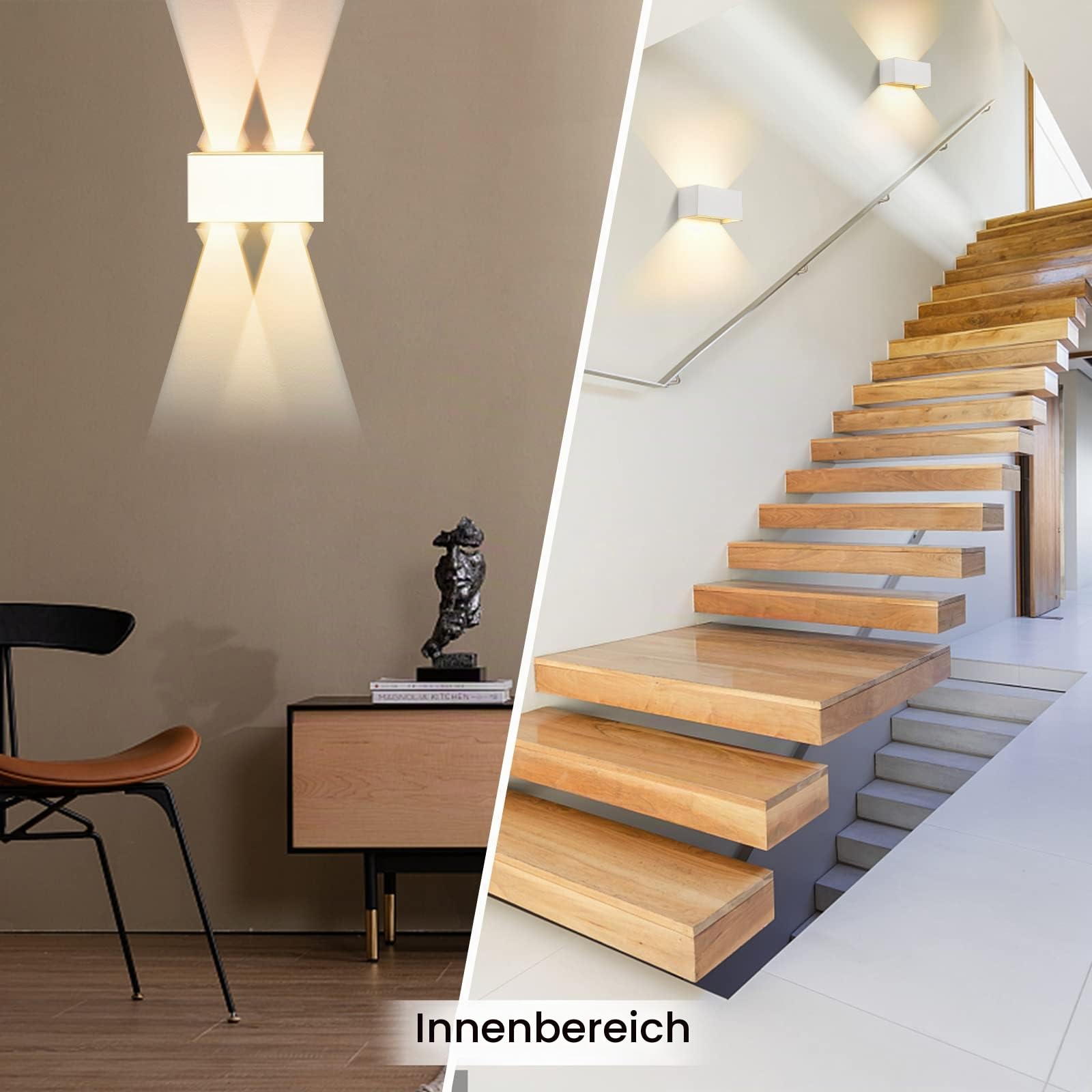 LED Wandleuchte Wandlampe innen aussen, Außenlampe Außenleuchte IP65 Modern Aussenleuchte UP Down Außenwandleuchte Aussenbeleuchtung Einstellbar Lichtstrahl Schlafzimmer Treppenhaus, Weiß
