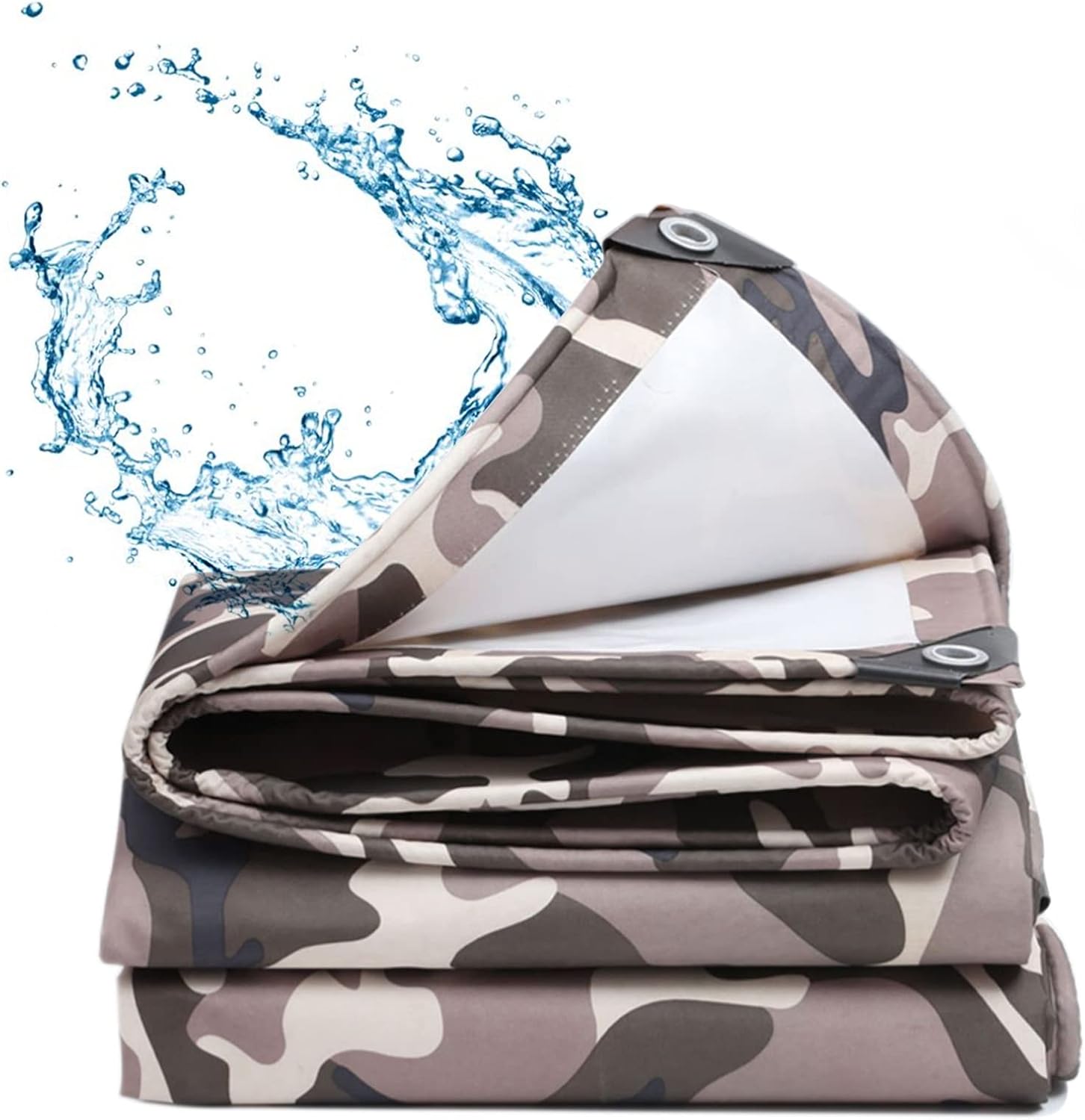 Camouflage Waterproof Tarp Heavy Duty Canvas Tarpaulin 0.4mm Thick Canopy Tent Multipurpose Groundsheet 3x4m Caravan Camo Protective Cover Metal Eyelets (Size:1.5x3m)