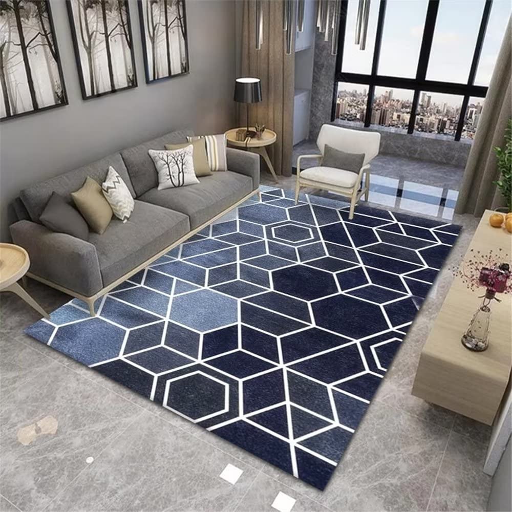 Tapis moderne salon bleu 60x90cm géométrique et durable