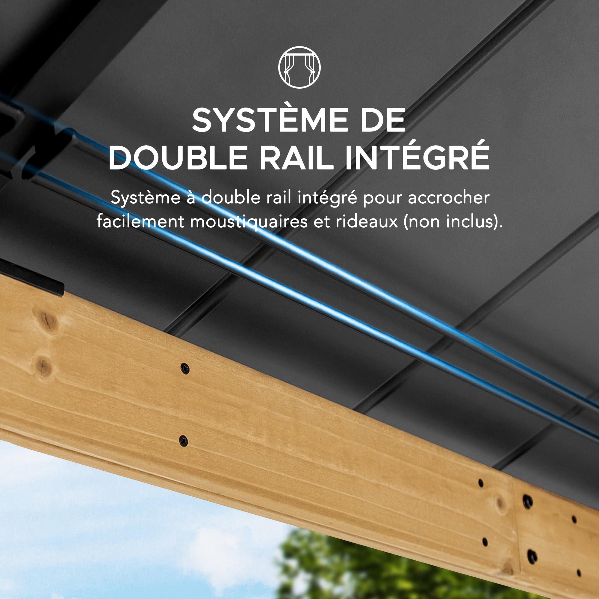 SUNJOY Tonnelle Hardtop Bois 3,3×3,9 m, Cadre en Cèdre Naturel, Toit en Acier avec Puits de Lumière en Polycarbonate, Pavillon Extérieur Résistant au Vent et à la Neige pour Jardin, Patio et Terrasse