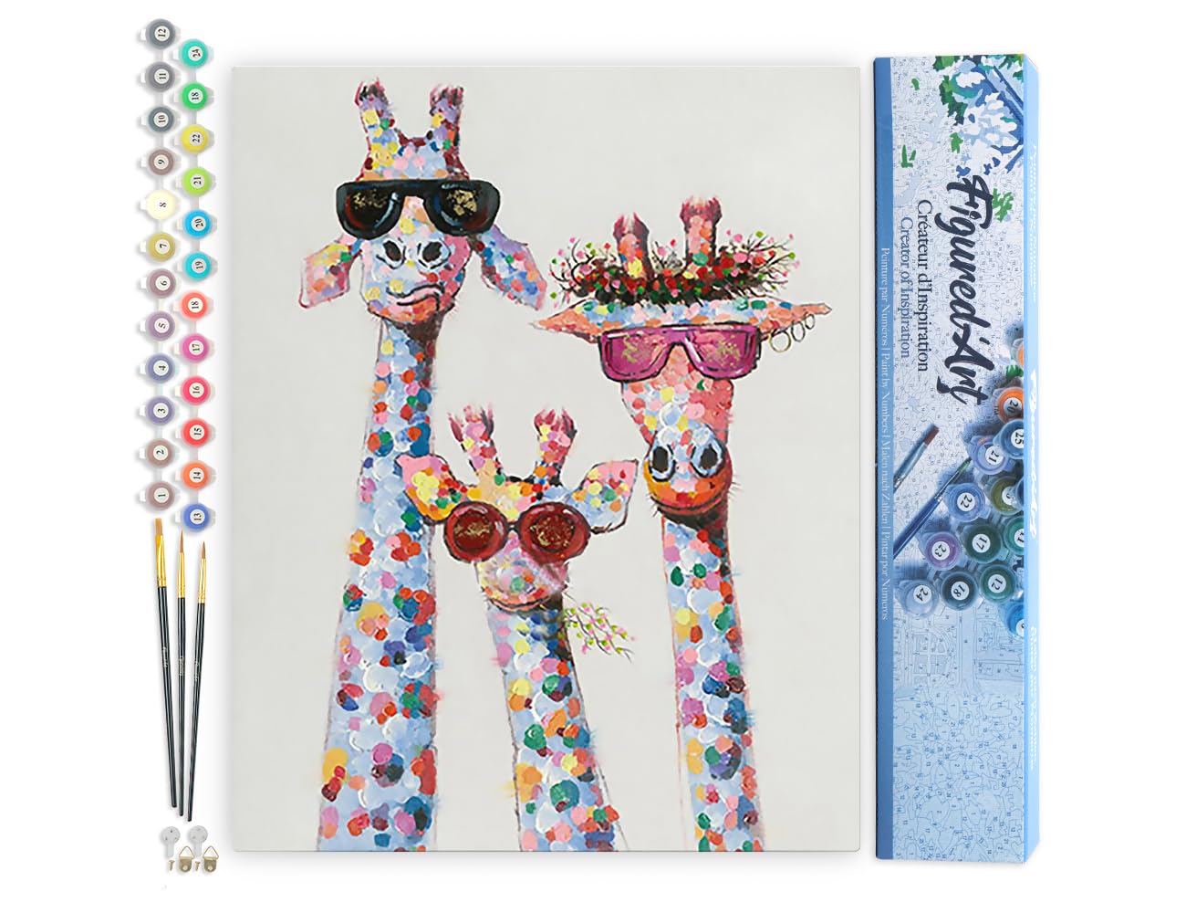 Figured'Art Paint by Numbers for Adults Pop Art Giraffe Family 40x50cm - Craft Art Painting DIY Kit Rolled Canvas Without Frame