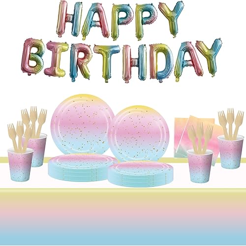 82 piezas de suministros para fiesta de cumpleaños, decoraciones de fiesta de Ptdwaz arcoíris degradado para niños y adultos, decoraciones de arco