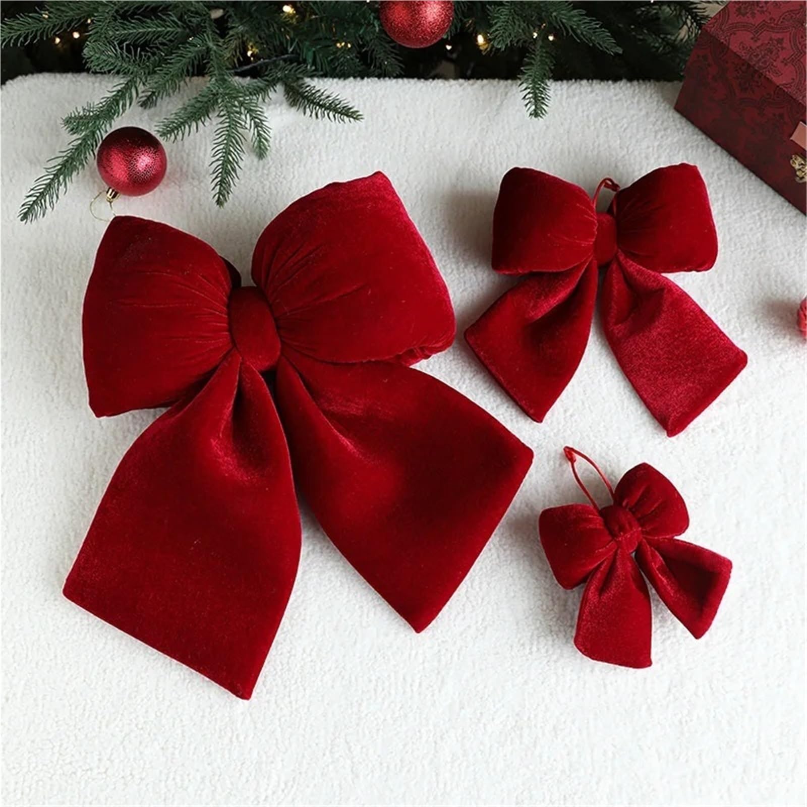 Große Satinschleife 1 3 Stück große rote Samtschleife for Aufhängen von Geschenken am Weihnachtsbaum, Partydekoration(Mixed-3pcs)