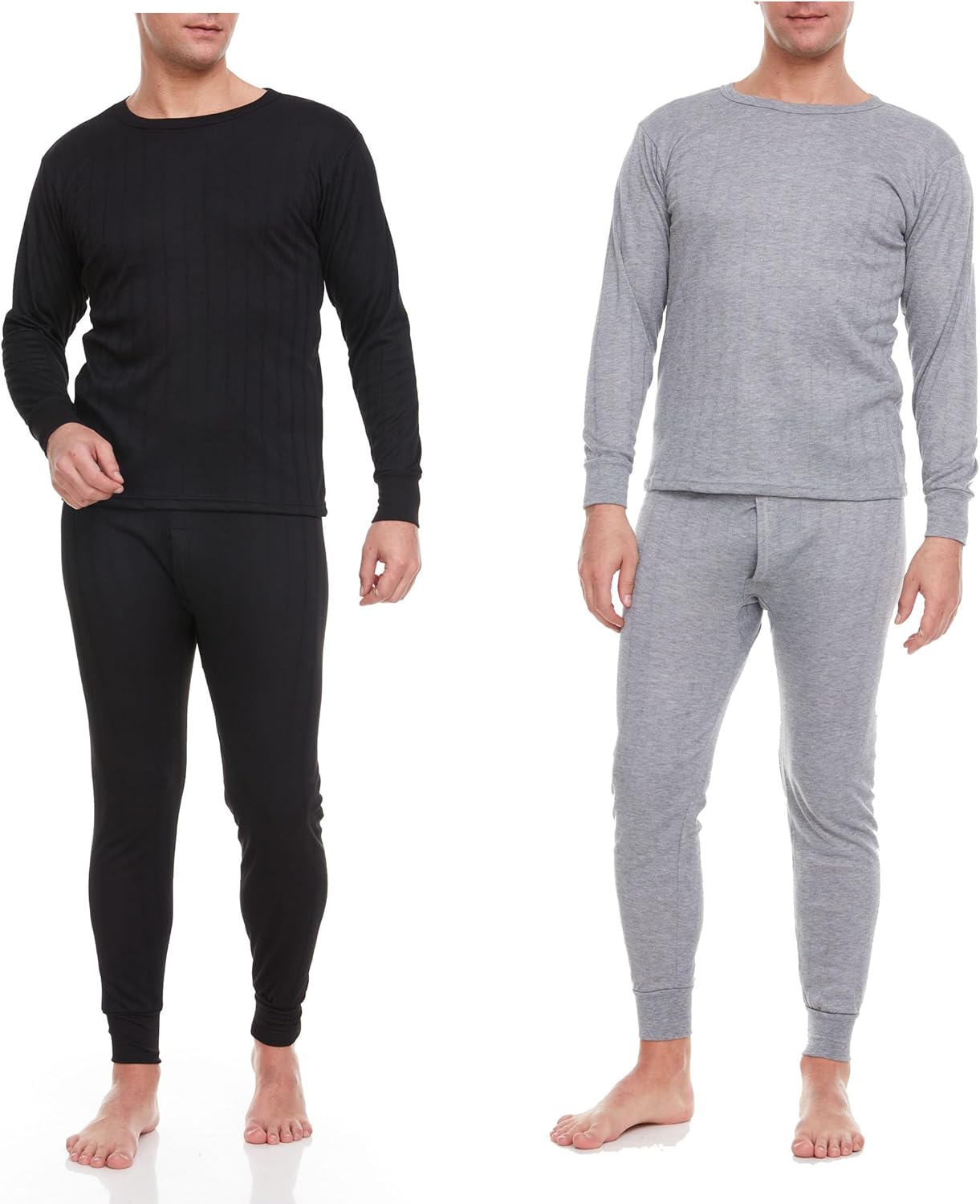 Men Thermal Winter Underwear Long John 100% Cotton Fleece, 2-Pack