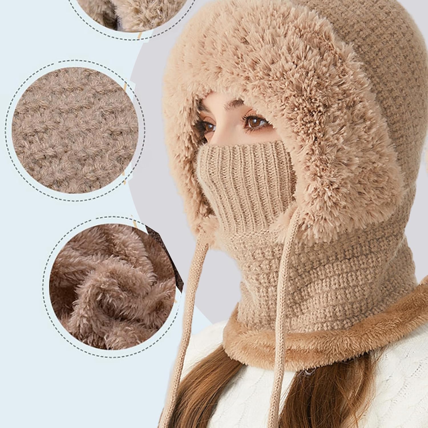 Women's Outdoors Windproof Scarf Hat 3-in-1 Winter Balaclava Knitting Wool Windproof Scarf Hat Mask Integrated