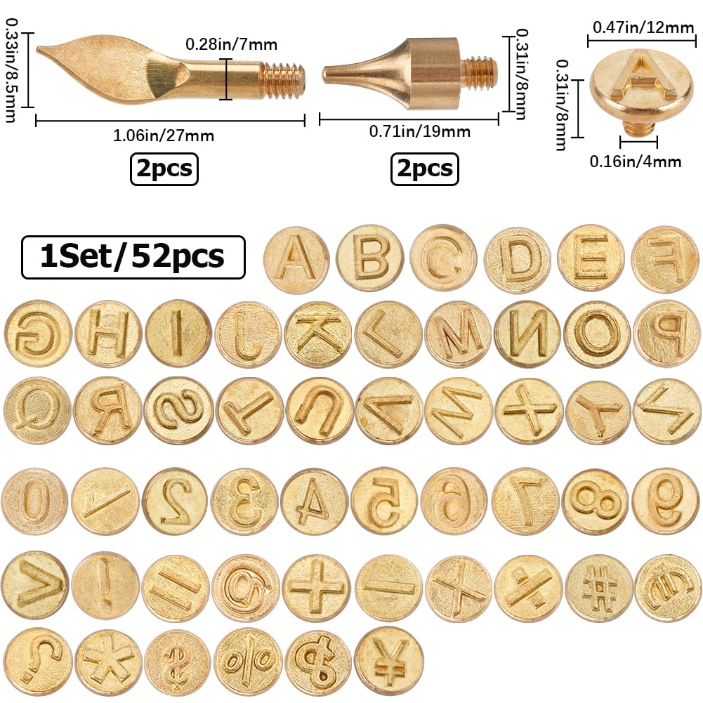 GORGECRAFT 52pz Letra de Punta de Quema de Madera Kit de Cobre de Latón Dorado Símbolo de Número del Alfabeto Plantilla de Soldadura Quemador de Cuero Herramienta de Pirografía Conjunto de Plantillas