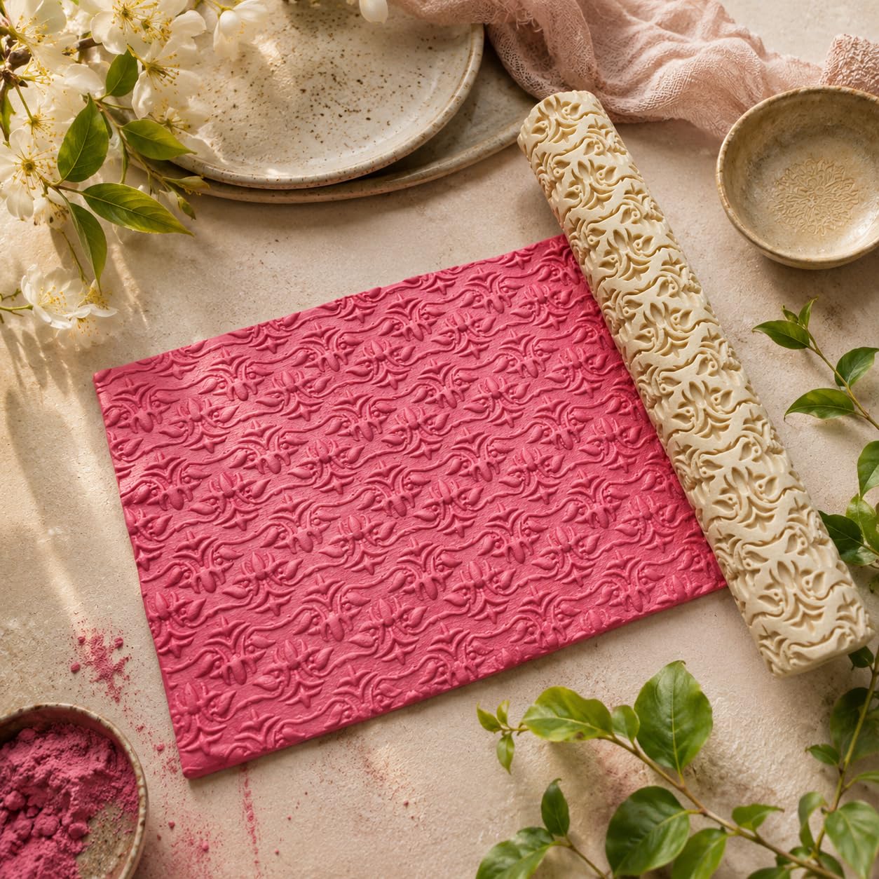 Tanglewood Damask Pattern Texture Roller 6in. Approx for Clay Jewelry Making by Get Inspired-picture-19