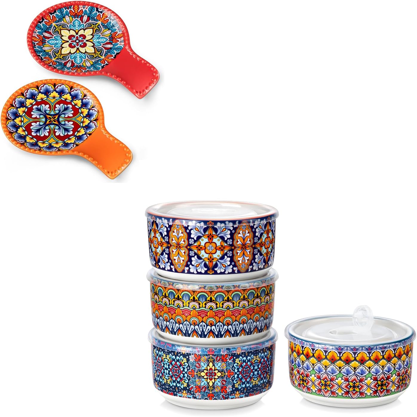 vancasso Ceramic Spoon Rest Sets of 2 for Stove Top, 36 oz Ceramic Bowls with Lids Set of 4