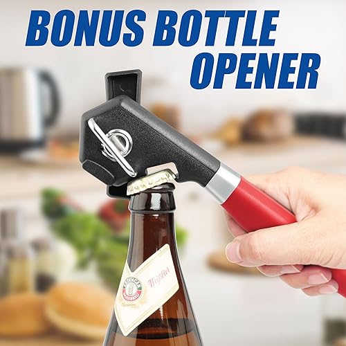Miniatura 6 de PrinChef Abrelatas de seguridad con borde liso, abridor de botellas integrado, manual de abrelatas a prueba de óxido, con hoja afilada, abrelatas de