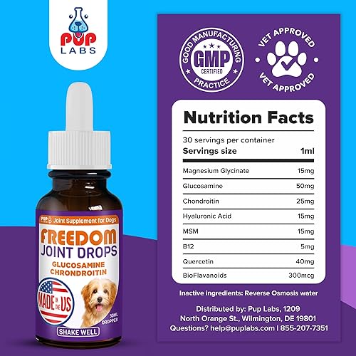 Miniatura 9 de Pup Labs Freedom Joint Drops - Suplemento para cadera y articulaciones para perros de todas las edades, tamaños y razas, gotero de 1.0 fl oz