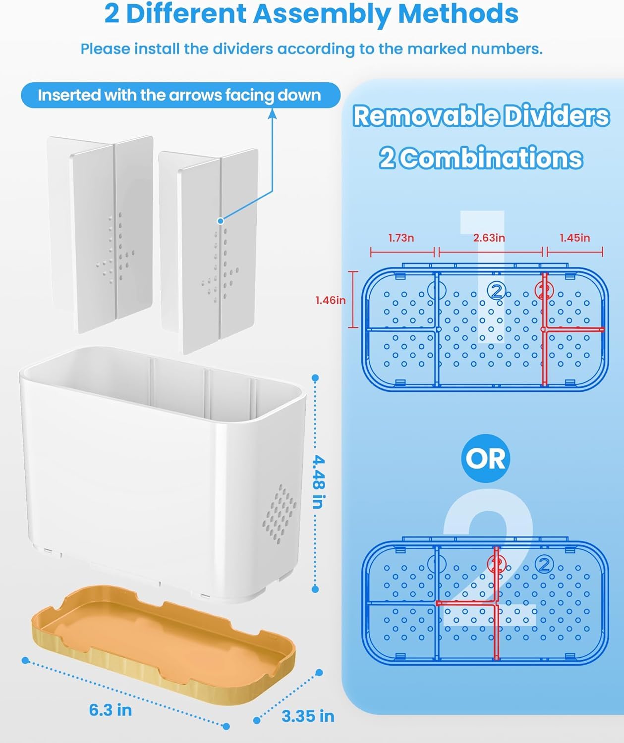 5 Slots Detachable Toothbrush Holder Set - for Bathroom Countertop, White and Gold - Image 2