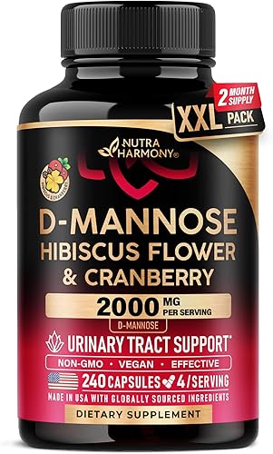 D-manosa de 2000 mg con arándano e hibisco - Resistencia clínicamente probada para la salud del tracto urinario - Suplemento para mujeres - Soporte