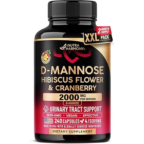 D-Mannose 2000mg with Cranberry & Hibiscus - Clinically Tested Strength for Urinary Tract Health - Supplement for Women - Bladder, Liver & Microflora Support - Made in USA - Vegan, 240 Capsules