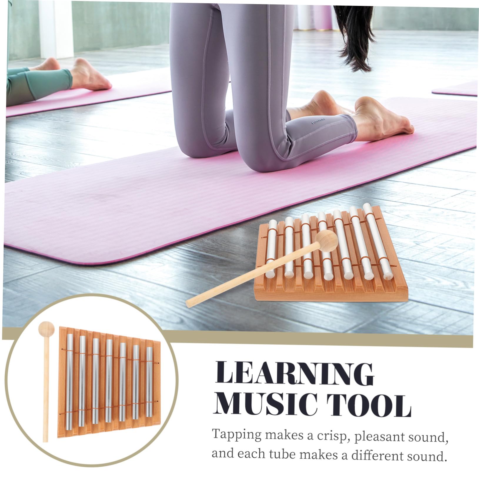 BESPORTBLE Set di 7 Campanelli a Tubo Musicali Rotondi in Legno e Metallo per Ragazzo Ragazza e Principianti, Strumento a Percussione per Meditazione e Attività All'aperto