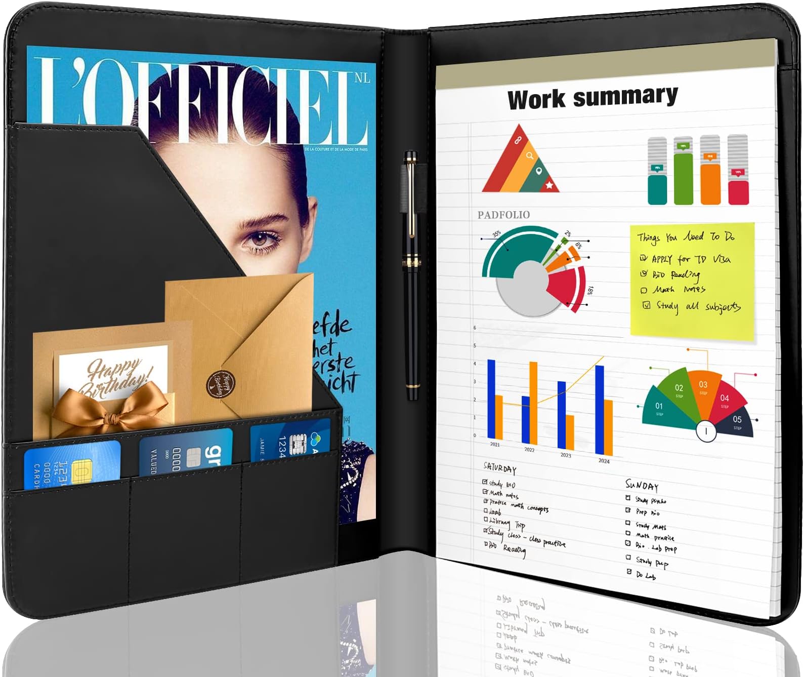 1 Pack Business Padfolio Portfolio Binder, Interview Resume Legal Document Organizer with Letter Size Writing Notepads (New Black 1 Pack)