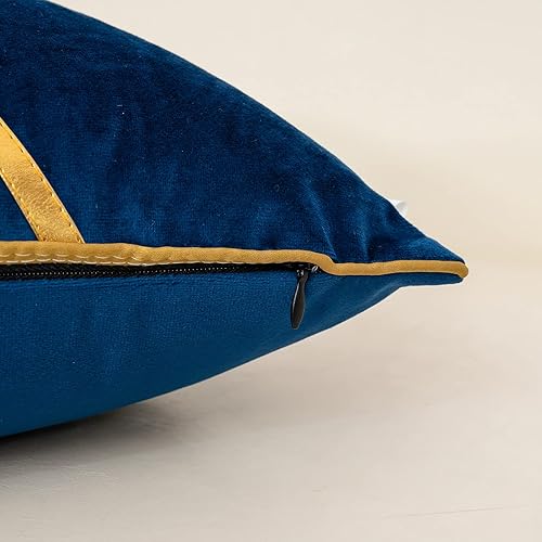 Miniatura 6 de Alerfa Funda de cojín de terciopelo y poliéster de 12 x 20 pulgadas, color azul marino, beige, dorado, de cuero, retazos, de terciopelo y poliéster,