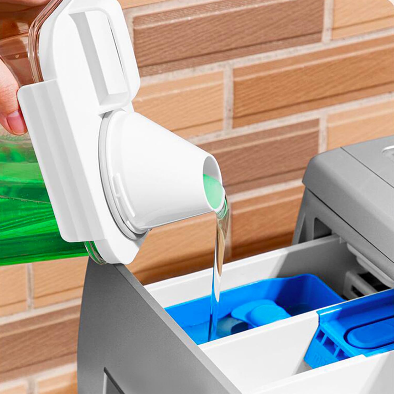 Dispensador de detergente líquido para lavandería, paquete de 4 dispensadores de jabón de lavandería de 78 onzas, soporte para detergente de lavandería con tapas para almacenamiento de lavandería,