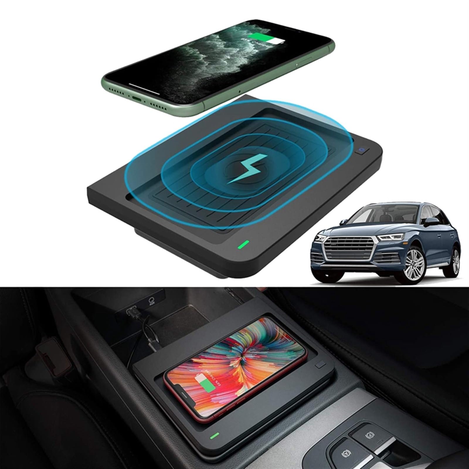 Cargador inalámbrico Qi for Coche de 10 W, for Consola Central Q5 SQ5 2017-2021, Cargador rápido de teléfono, Placa de Carga, Accesorios Almohadilla de Carga inalámbrica