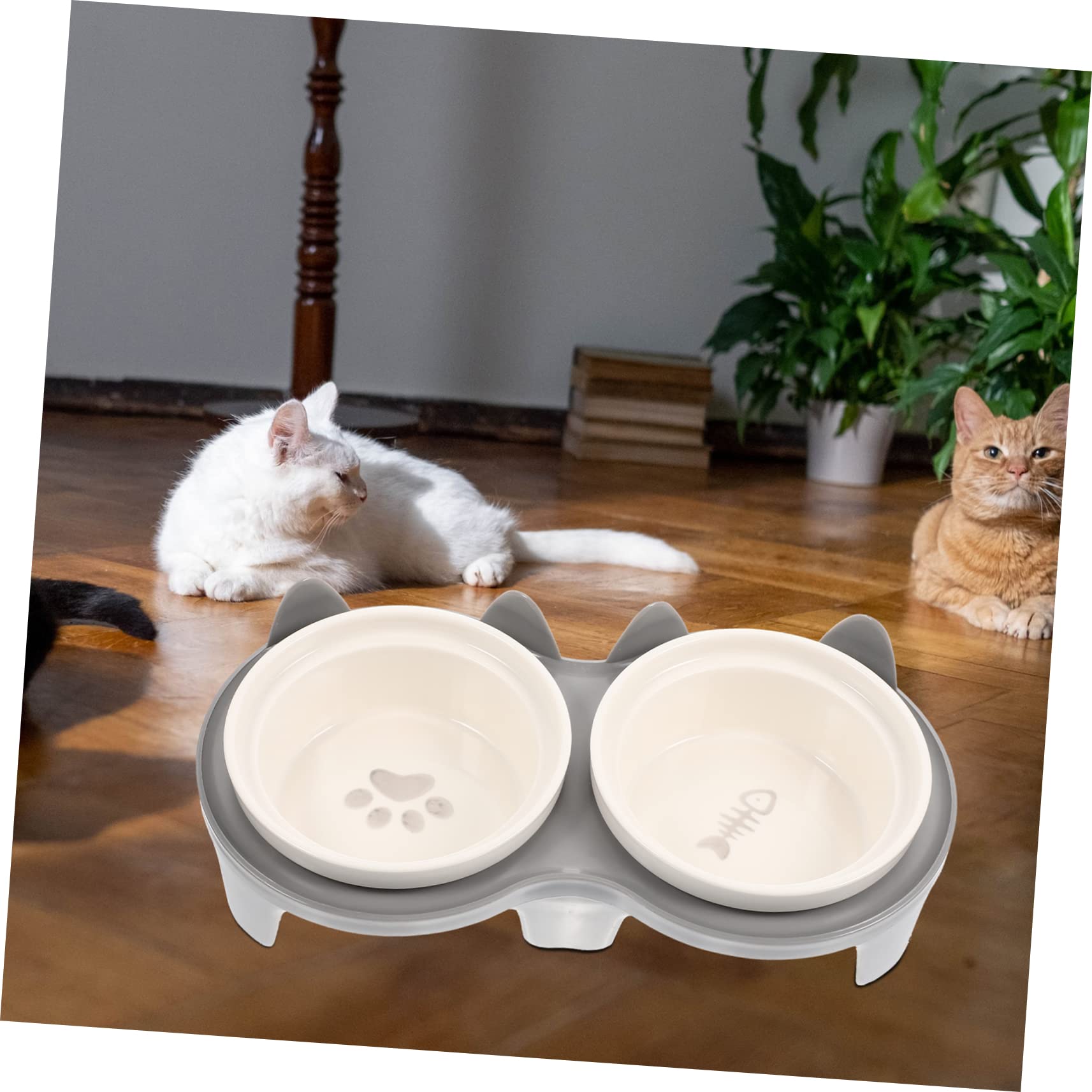 DOITOOL Erhöhter Keramik Katzennapf mit Neigung 2-Schalen Design für Futter und Wasser Abnehmbar für Hund und Katze