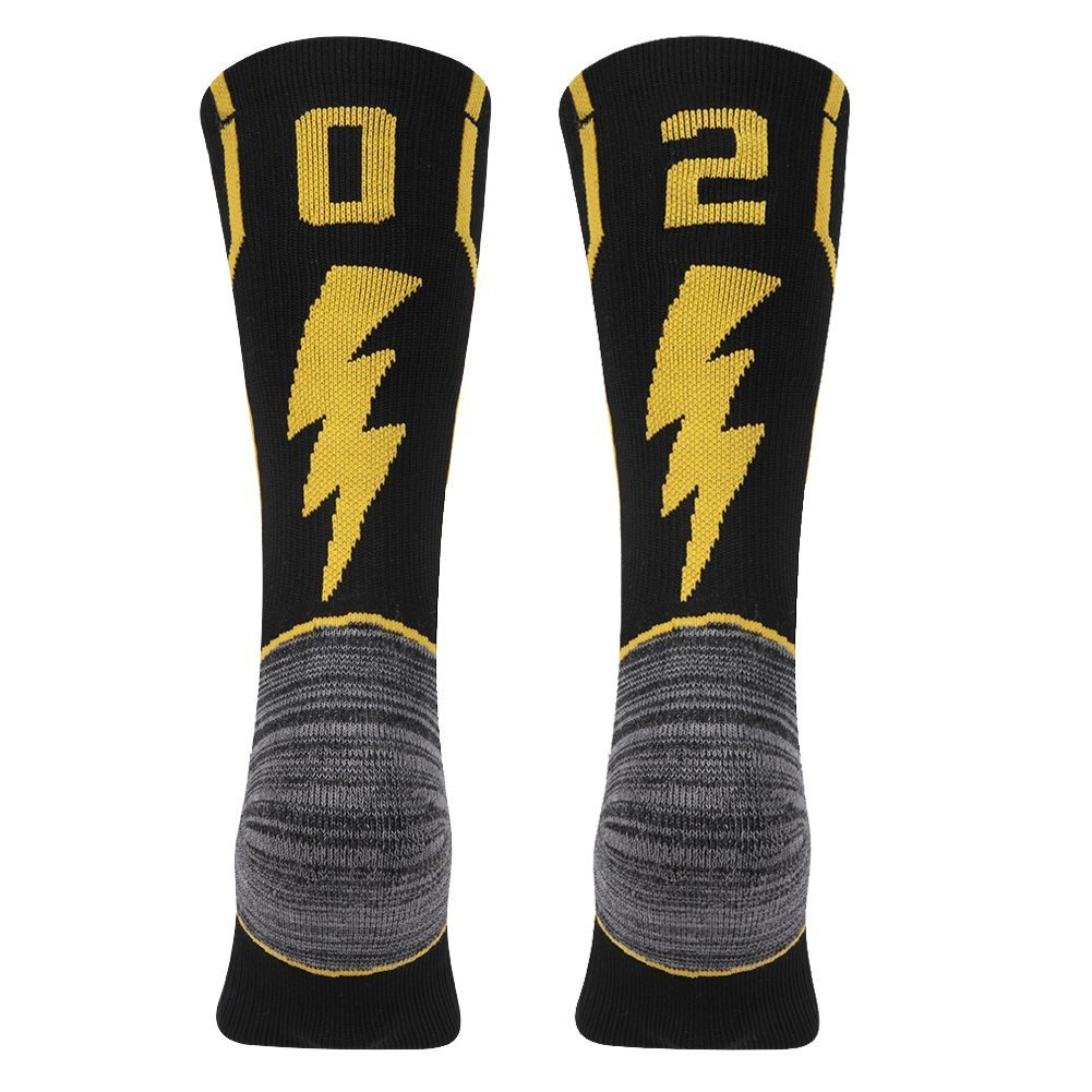 KitNSox Adult Youth Mid Calf Cushion Team Sports Number Socks for Basketball Football Baseball Gold/Black