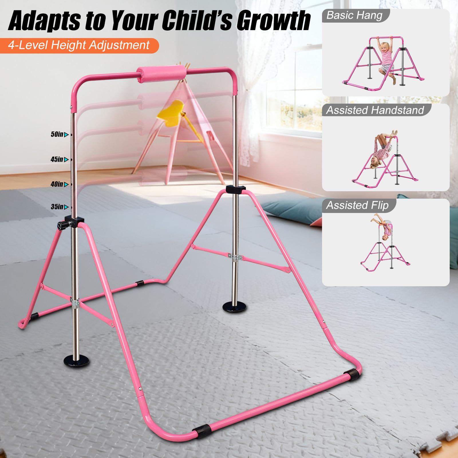 Triclicks Gymnastiekstang voor kinderen met turnringen, turnrek