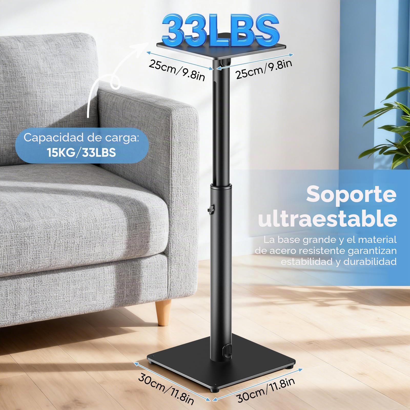 Soporte de Altavoz Regulable,Surround Universal Soporte de Altavoz de Pie Altura Ajustable de 72-120cm,satélites de hasta 15 kg,Montaje Fácil, Gestión de Cables