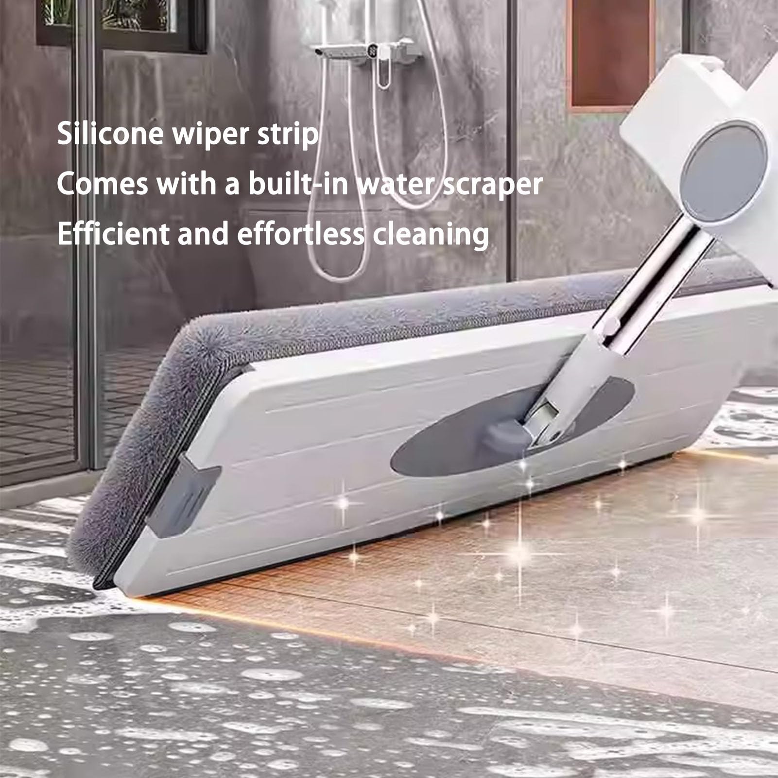 Traje de Cubo y Fregona, Fregona Autoescurrible con Clip de Pared y Almohadilla de Microfibra Reemplazable, para Limpiar Suelos de Madera, Laminados, Azulejos y Mármol,A,38X150cm