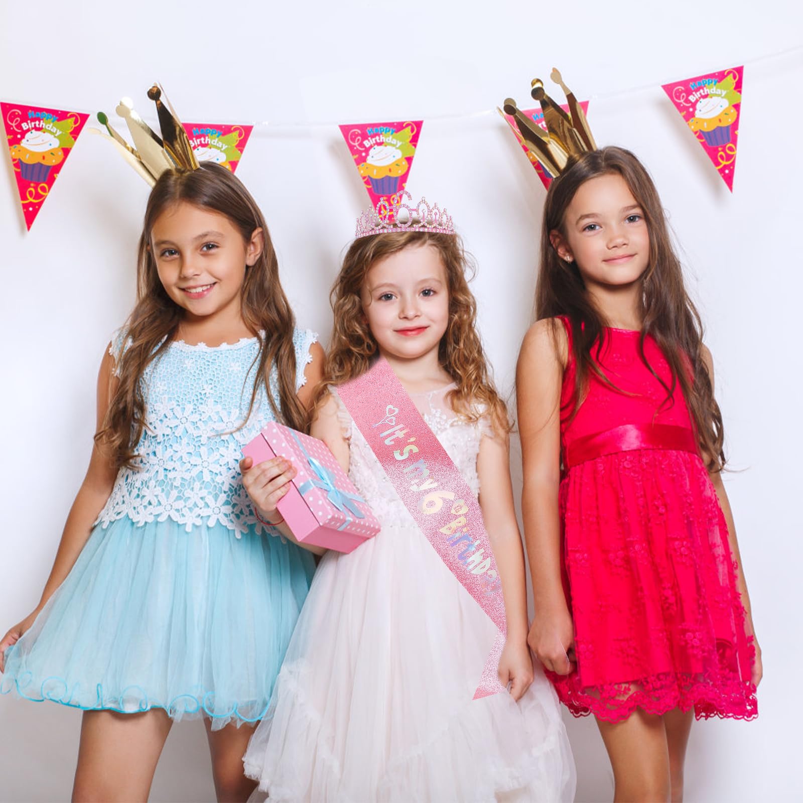 Canitor Birthday Decorations for Girls - Crown Tiara Sash Set and Headband Gift