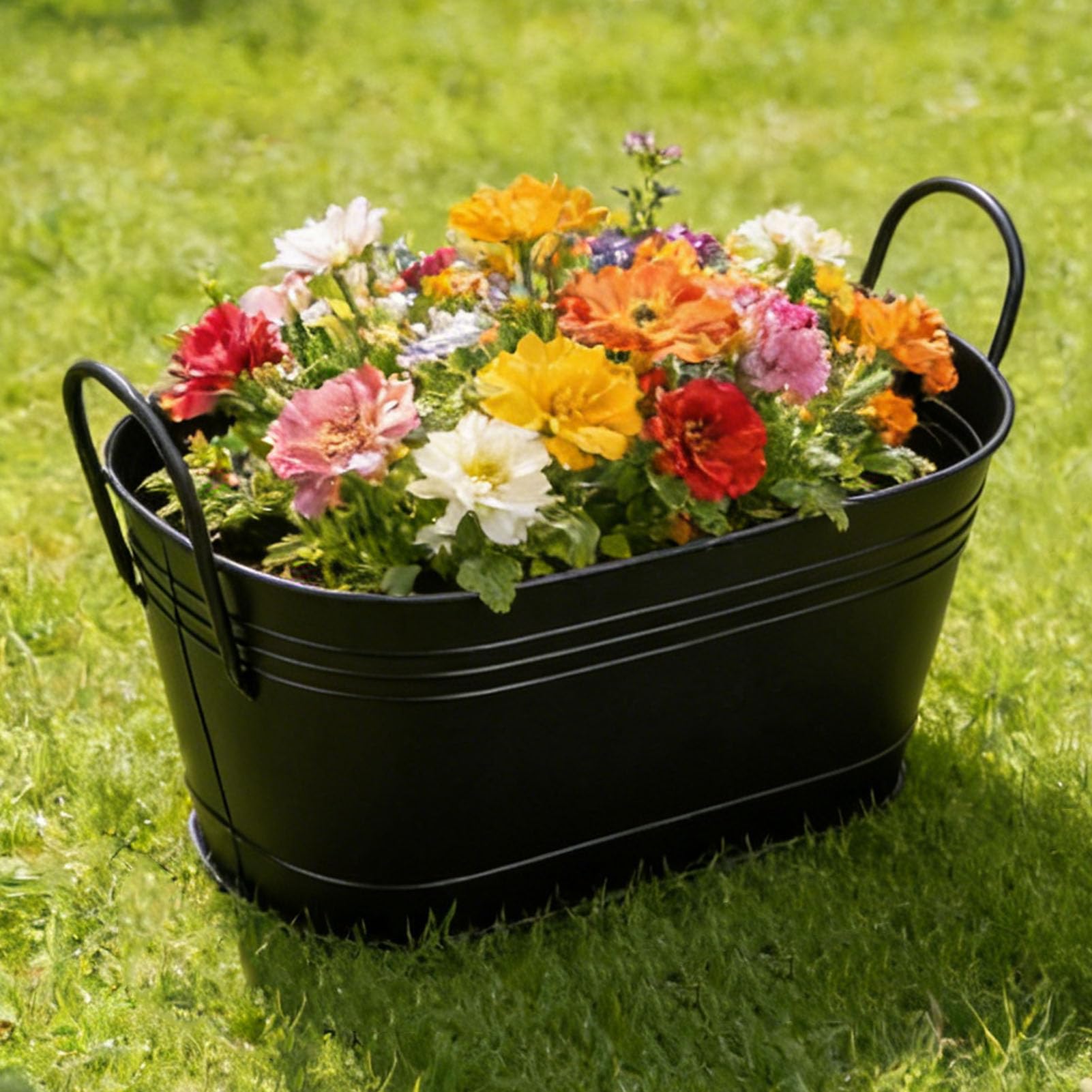 SIXRUN Cubo para Leños Soporte para Leña Cubo de Almacenamiento de Leña Negro Ovalado de Metal con Asas Resistentes para Jardín Interior Exterior Fogón Plantación