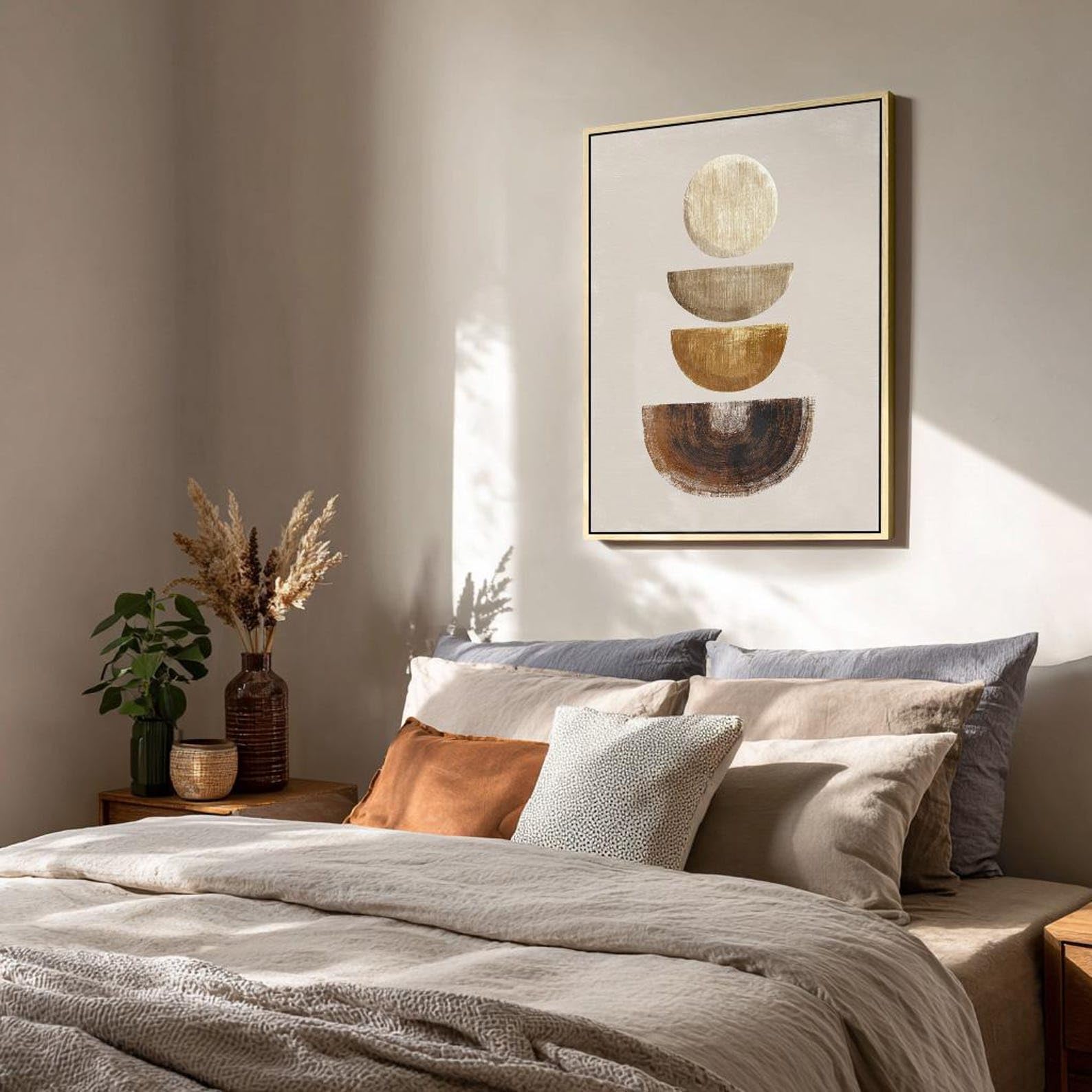 Lienzo abstracto de gran tamaño, decoración moderna para pasillo, retrato con pintura Wabi Sabi, arte mural Japandi para cama horizontal (50x70cm/sin marco)
