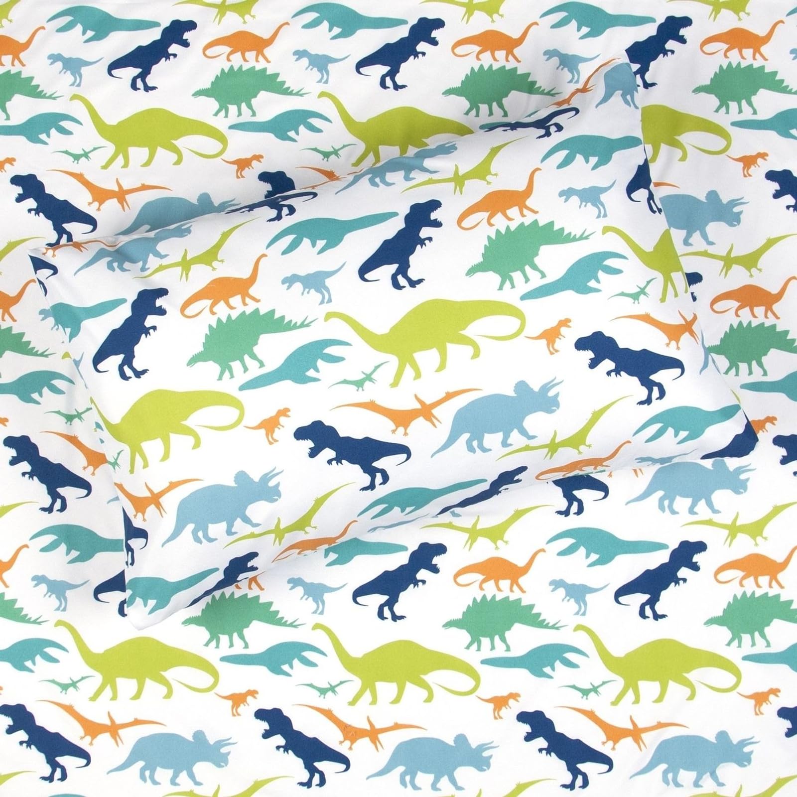 Juego de sábanas de dinosaurio multicolor de 3 piezas para niños y niños, 1 sábana encimera individual y 1 sábana bajera individual, funda de almohada Queen, microfibra cepillada suave, 3