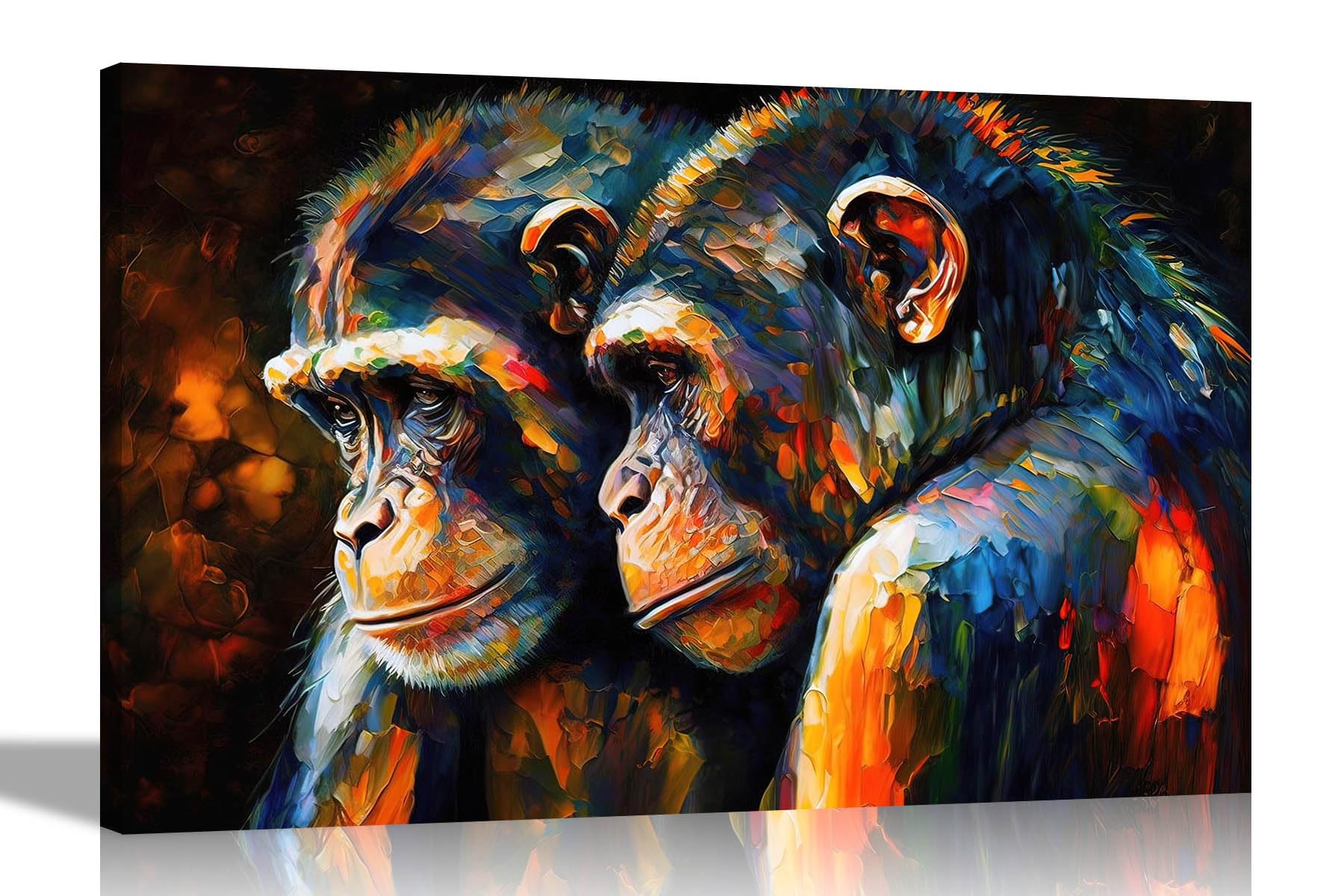 Artley Prints Multicoloured - Thoutful Chimpanzees Canvas Wall Art: Abstract Prints For Living Room Décor Colourful Pictures For Bedroom, Hallway, Large 86 X 61Cm (34 X 24 Inches) A1