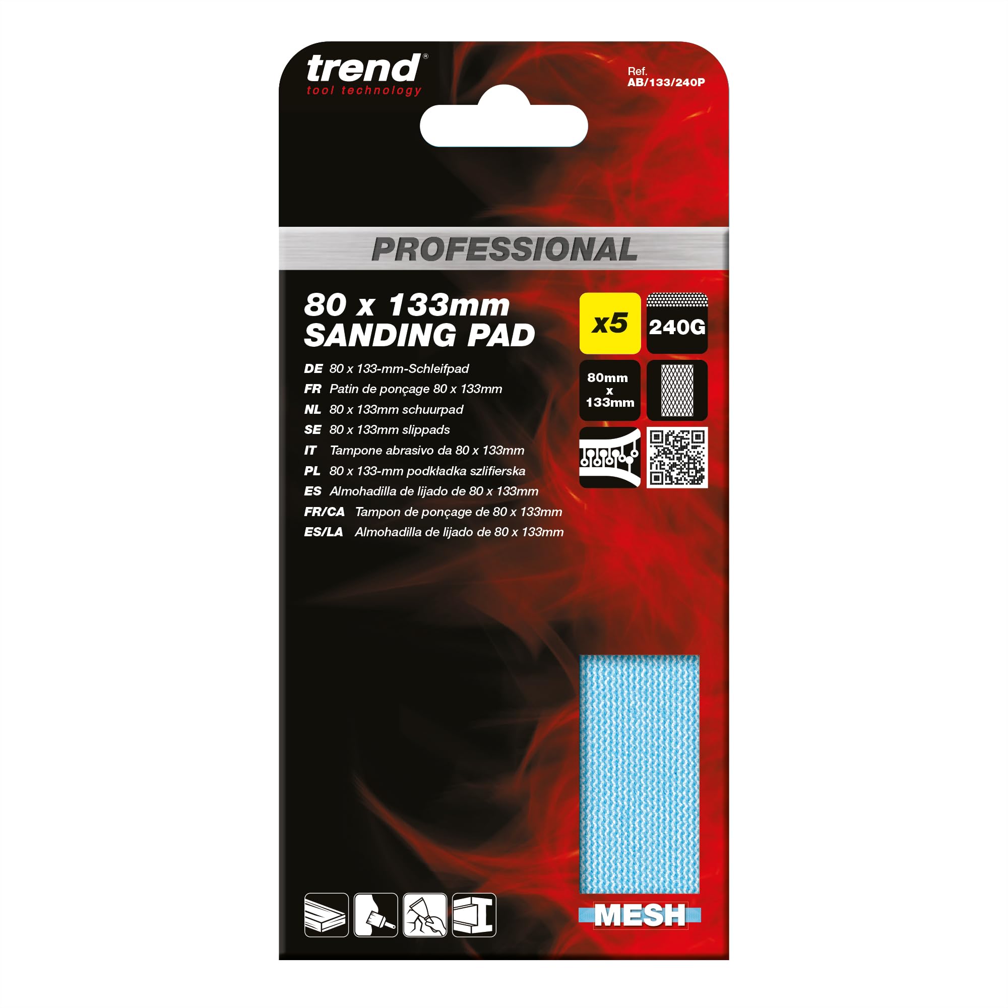 Trend Professional Podkładki Ścierne 80 × 133 mm, 240, siatka ścierna, przygotowanie końcowe i denibbing, AB/133/240P