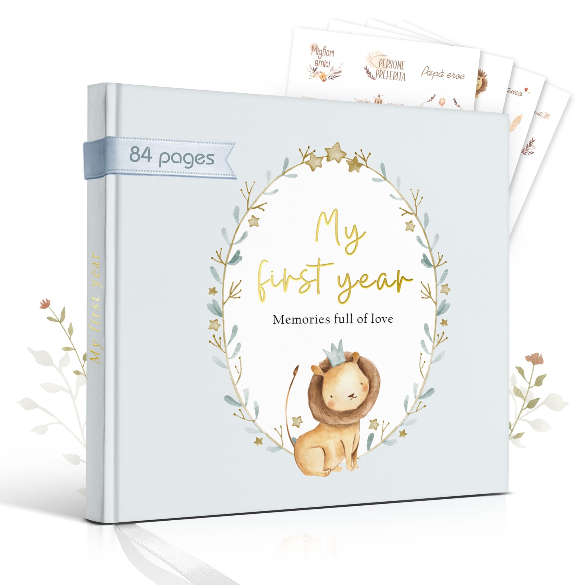 Baby Memory Book – My First Year Journal with Stickers Gender-Neutral Keepsake for Boys & Girls Thoughtful Gift for New Parents Lion