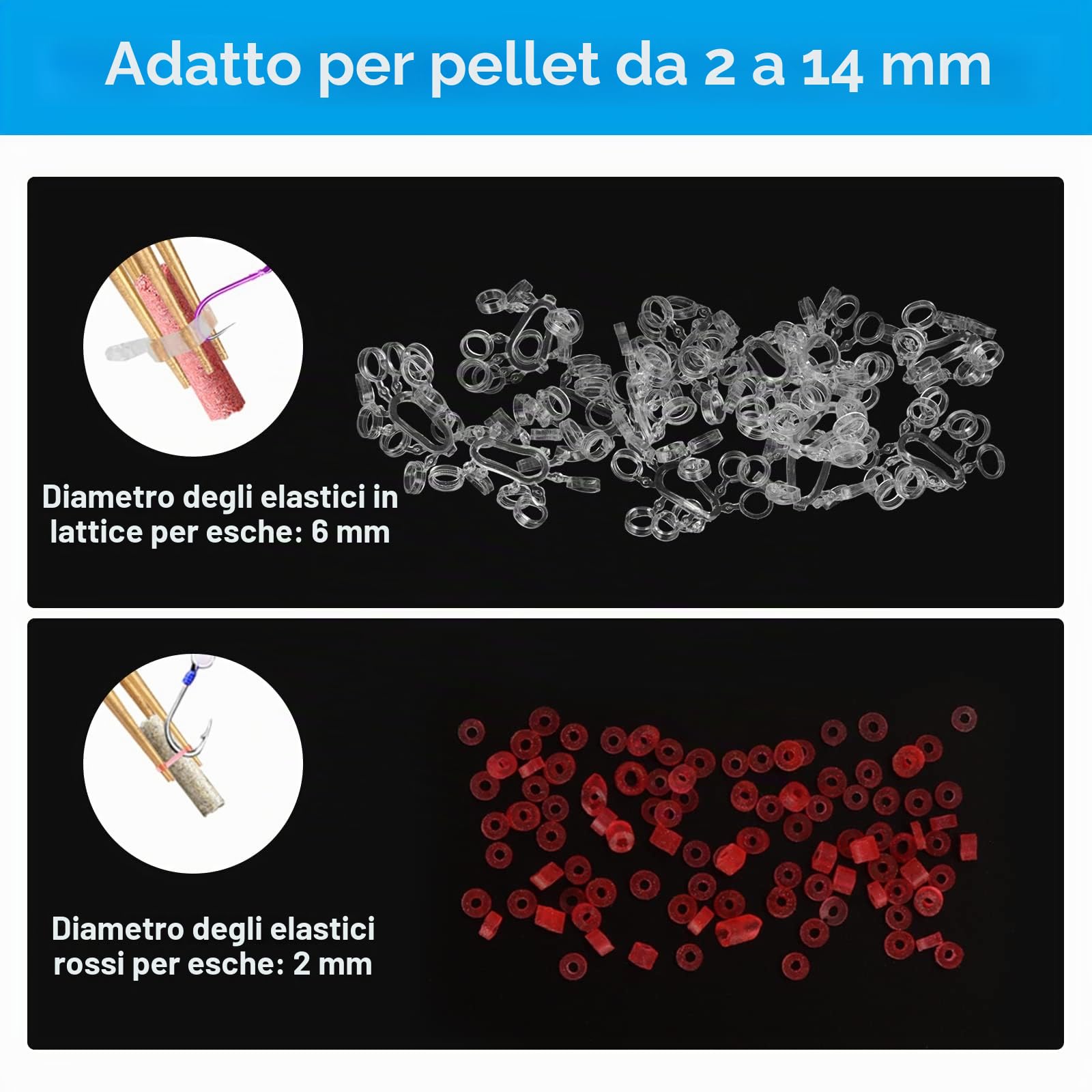 Realure 2 Pezzi Pellet Bait Bander 150 Pezzi Micro Esche Anelli con Anello in Gomma Rossa, Accessori per la Pesca per Il Fissaggio Rapido di Esche, Pellet, Falene d'Api, Verme